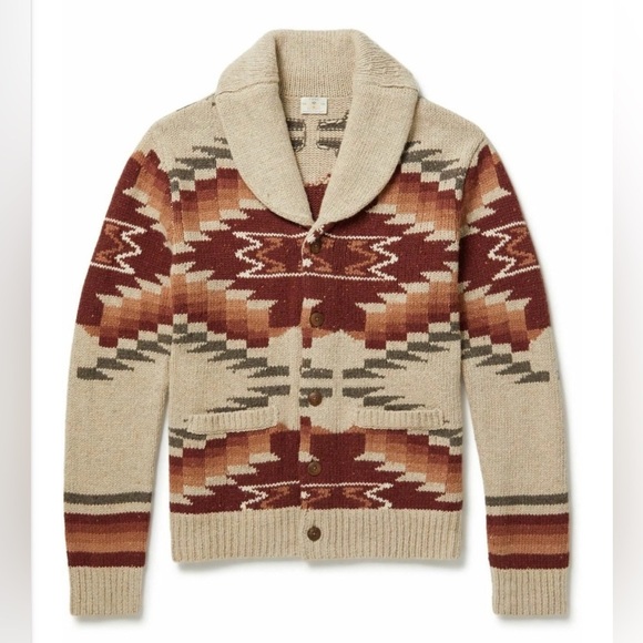 Faherty Shawl Collar Wool-Blend Jacquard
Cardigan Aztec MED Grandpa Sweater NWT - Picture 7 of 13